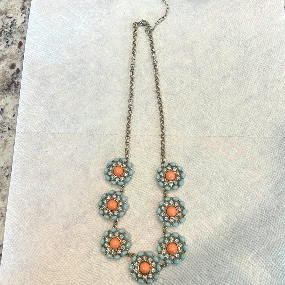 Peach and light blue Statement necklace